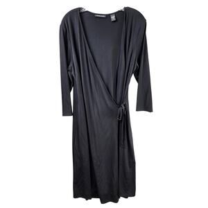 Valerie Stevens Belted Wrap Dress Large Black Long Sleeve V-Neck Classic